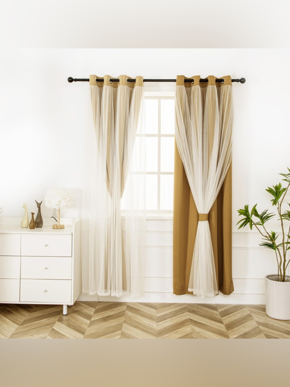 Lina Tan Drapes with Ivory Sheer Panels